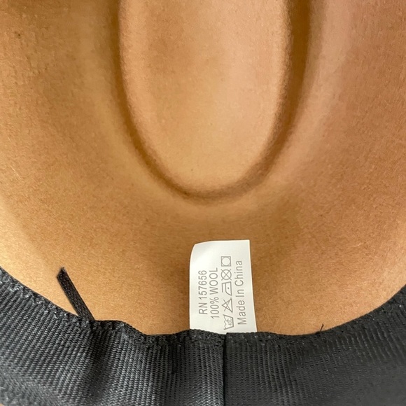 Wool Tan Fedora, Western, Fall, Winter Hat with Brown leather belt band. - Picture 8 of 13